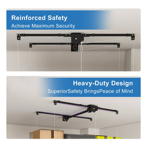 English Elm Black All-Steel Overhead Garage Organizer with Crank Lowering System and Safety Lock W2700P494387