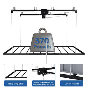 English Elm Black All-Steel Overhead Garage Organizer with Crank Lowering System and Safety Lock W2700P494387