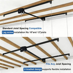 English Elm Black All-Steel Overhead Garage Organizer with Crank Lowering System and Safety Lock W2700P494387