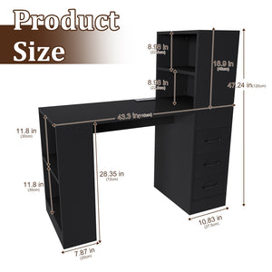 English Elm Black Wooden Computer Desk with 3 Drawers 4 Shelves and Built-in Charging Socket W2700P507210