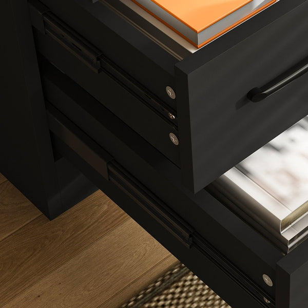 English Elm Black Wooden Computer Desk with 3 Drawers 4 Shelves and Built-in Charging Socket W2700P507210