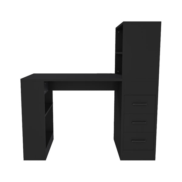 English Elm Black Wooden Computer Desk with 3 Drawers 4 Shelves and Built-in Charging Socket W2700P507210