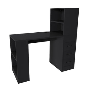 English Elm Black Wooden Computer Desk with 3 Drawers 4 Shelves and Built-in Charging Socket W2700P507210