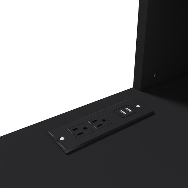 English Elm Black Wooden Computer Desk with 3 Drawers 4 Shelves and Built-in Charging Socket W2700P507210