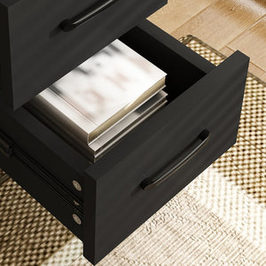 English Elm Black Wooden Computer Desk with 3 Drawers 4 Shelves and Built-in Charging Socket W2700P507210