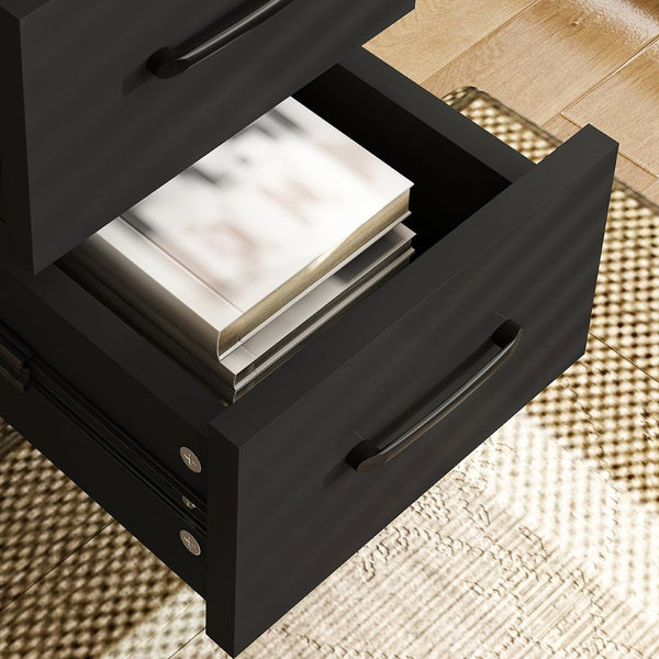 English Elm Black Wooden Computer Desk with 3 Drawers 4 Shelves and Built-in Charging Socket W2700P507210