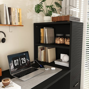 English Elm Black Wooden Computer Desk with 3 Drawers 4 Shelves and Built-in Charging Socket W2700P507210