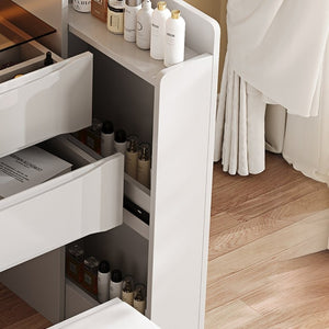 English Elm 3-In-1 Flip Mirror Vanity with LED Lighting Sliding Tray and Stool for Bedroom White W2700P507211