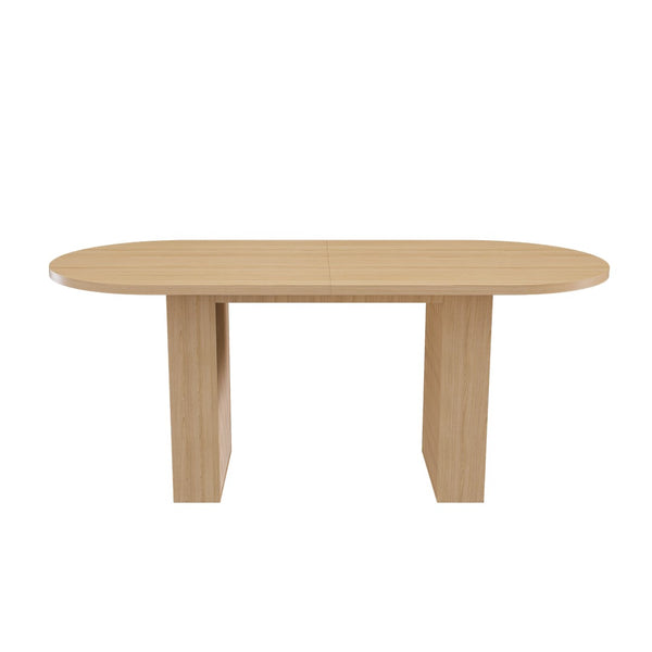 English Elm Oval Farmhouse Dining Table Seats Six with Sculptural Wood Strip Pedestal Base W2700P507214