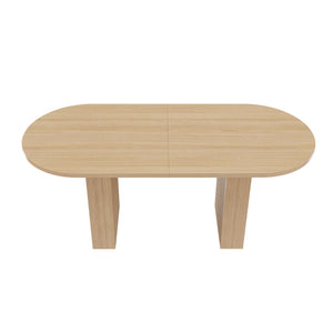 English Elm Oval Farmhouse Dining Table Seats Six with Sculptural Wood Strip Pedestal Base W2700P507214