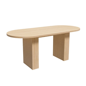 English Elm Oval Farmhouse Dining Table Seats Six with Sculptural Wood Strip Pedestal Base W2700P507214