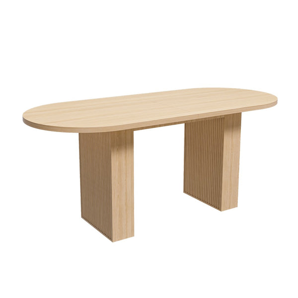 English Elm Oval Farmhouse Dining Table Seats Six with Sculptural Wood Strip Pedestal Base W2700P507214