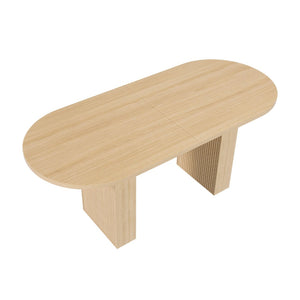 English Elm Oval Farmhouse Dining Table Seats Six with Sculptural Wood Strip Pedestal Base W2700P507214