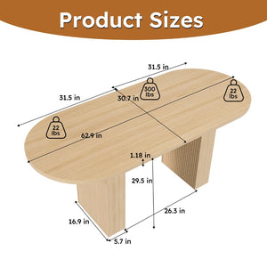 English Elm Oval Farmhouse Dining Table Seats Six with Sculptural Wood Strip Pedestal Base W2700P507214