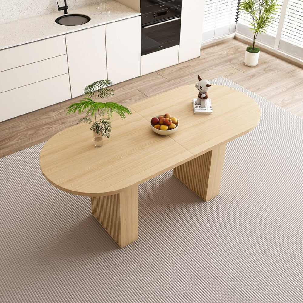 English Elm Oval Farmhouse Dining Table Seats Six with Sculptural Wood Strip Pedestal Base W2700P507214