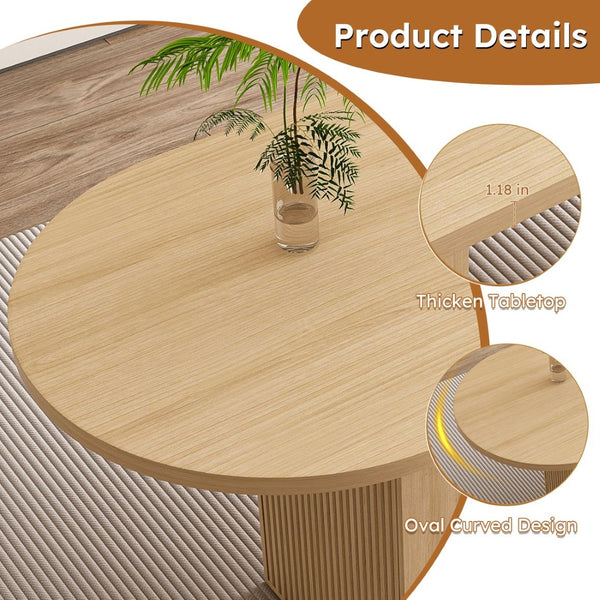English Elm Oval Farmhouse Dining Table Seats Six with Sculptural Wood Strip Pedestal Base W2700P507214