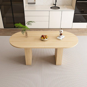 English Elm Oval Farmhouse Dining Table Seats Six with Sculptural Wood Strip Pedestal Base W2700P507214