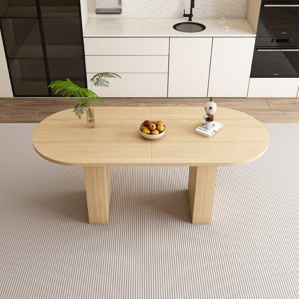 English Elm Oval Farmhouse Dining Table Seats Six with Sculptural Wood Strip Pedestal Base W2700P507214