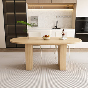 English Elm Oval Farmhouse Dining Table Seats Six with Sculptural Wood Strip Pedestal Base W2700P507214