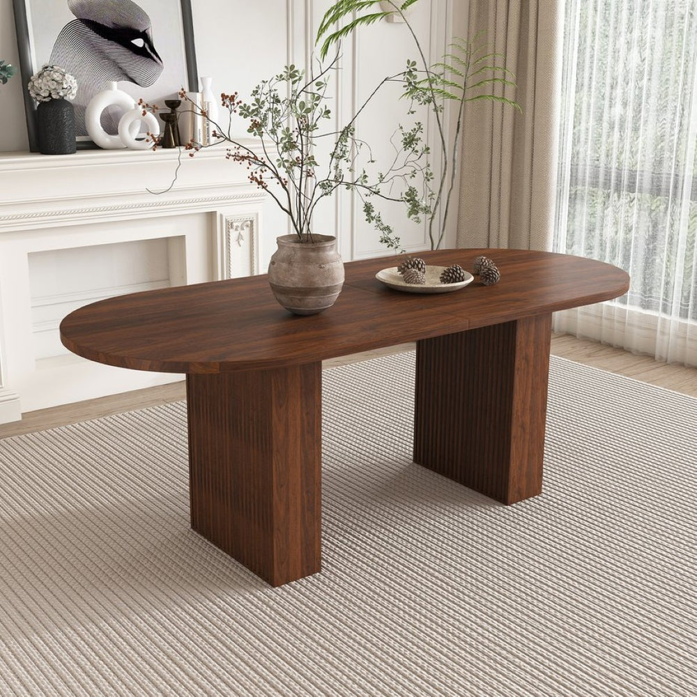 English Elm 62.9 Inch Oval Walnut Veneer Dining Table Seats Six with Scratch Resistant Surface W2700P507215