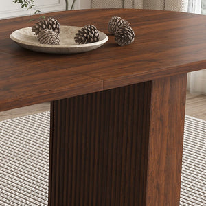 English Elm 62.9 Inch Oval Walnut Veneer Dining Table Seats Six with Scratch Resistant Surface W2700P507215