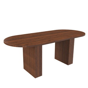 English Elm 62.9 Inch Oval Walnut Veneer Dining Table Seats Six with Scratch Resistant Surface W2700P507215