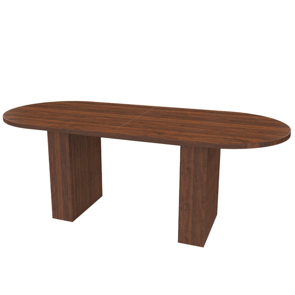 English Elm 62.9 Inch Oval Walnut Veneer Dining Table Seats Six with Scratch Resistant Surface W2700P507215