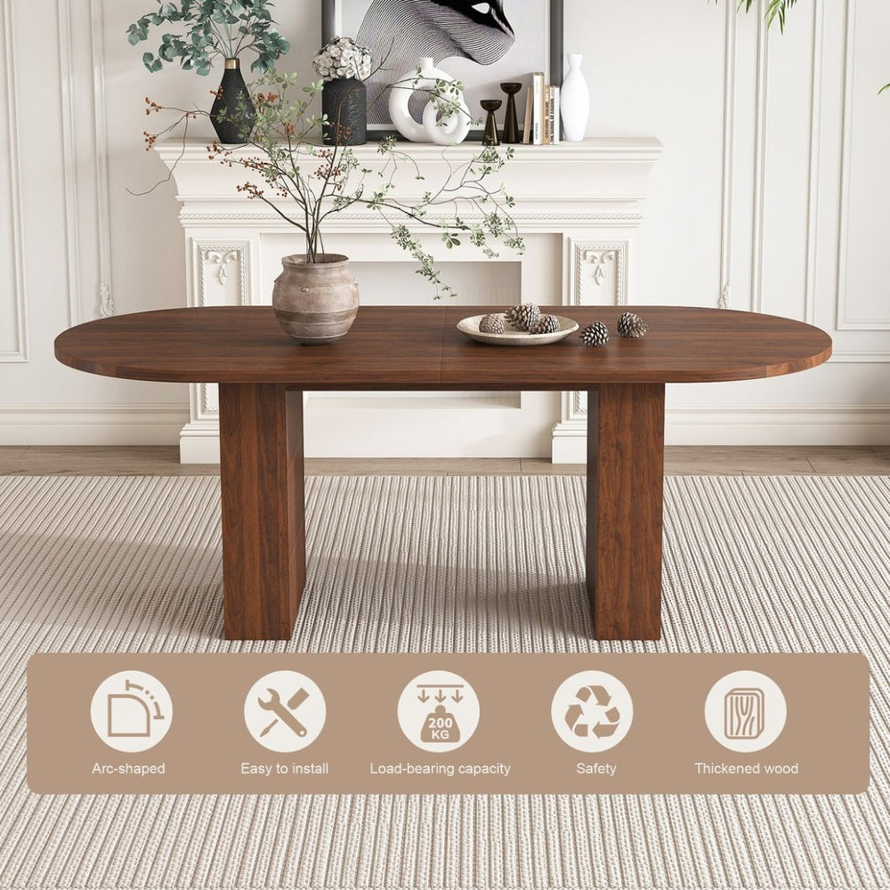 English Elm 62.9 Inch Oval Walnut Veneer Dining Table Seats Six with Scratch Resistant Surface W2700P507215