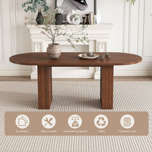 English Elm 62.9 Inch Oval Walnut Veneer Dining Table Seats Six with Scratch Resistant Surface W2700P507215