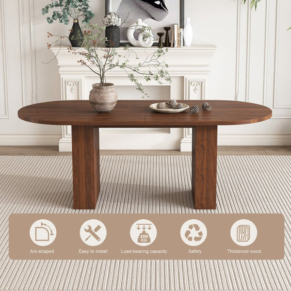English Elm 62.9 Inch Oval Walnut Veneer Dining Table Seats Six with Scratch Resistant Surface W2700P507215