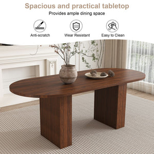 English Elm 62.9 Inch Oval Walnut Veneer Dining Table Seats Six with Scratch Resistant Surface W2700P507215