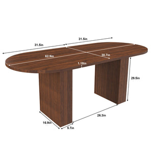 English Elm 62.9 Inch Oval Walnut Veneer Dining Table Seats Six with Scratch Resistant Surface W2700P507215