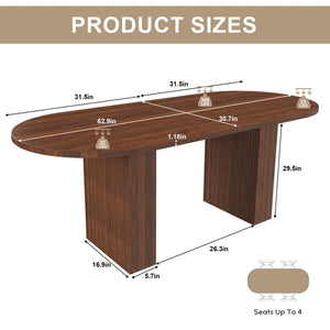 English Elm 62.9 Inch Oval Walnut Veneer Dining Table Seats Six with Scratch Resistant Surface W2700P507215