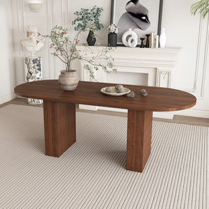 English Elm 62.9 Inch Oval Walnut Veneer Dining Table Seats Six with Scratch Resistant Surface W2700P507215