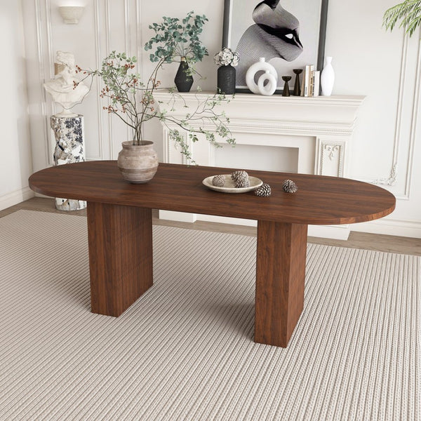 English Elm 62.9 Inch Oval Walnut Veneer Dining Table Seats Six with Scratch Resistant Surface W2700P507215