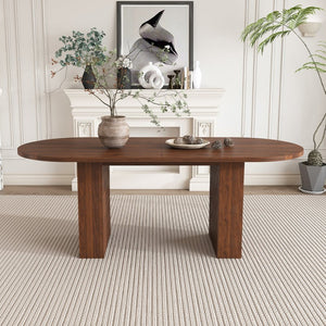 English Elm 62.9 Inch Oval Walnut Veneer Dining Table Seats Six with Scratch Resistant Surface W2700P507215