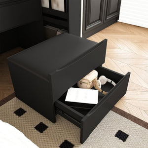 English Elm 3-In-1 Flip Mirror Vanity with LED Lighting Sliding Tray and Stool for Bedroom Black W2700P507224