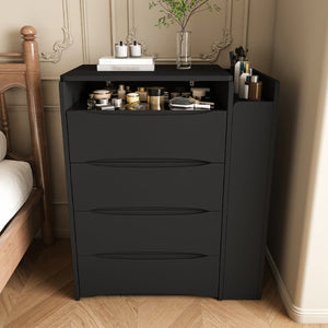 English Elm 3-In-1 Flip Mirror Vanity with LED Lighting Sliding Tray and Stool for Bedroom Black W2700P507224