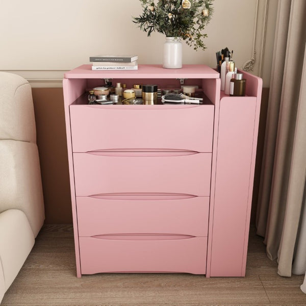 English Elm 3-In-1 Flip Mirror Vanity with LED Lighting Sliding Tray and Stool for Bedroom Pink W2700P507225