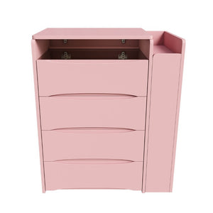 English Elm 3-In-1 Flip Mirror Vanity with LED Lighting Sliding Tray and Stool for Bedroom Pink W2700P507225