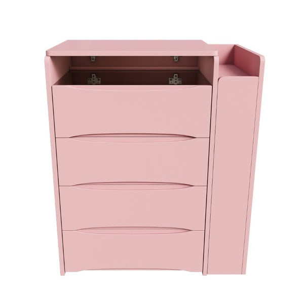 English Elm 3-In-1 Flip Mirror Vanity with LED Lighting Sliding Tray and Stool for Bedroom Pink W2700P507225