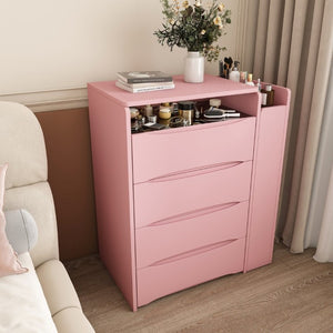 English Elm 3-In-1 Flip Mirror Vanity with LED Lighting Sliding Tray and Stool for Bedroom Pink W2700P507225