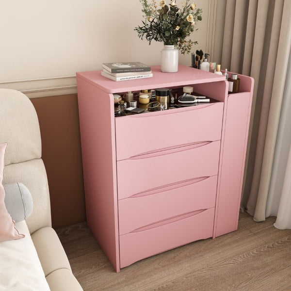 English Elm 3-In-1 Flip Mirror Vanity with LED Lighting Sliding Tray and Stool for Bedroom Pink W2700P507225