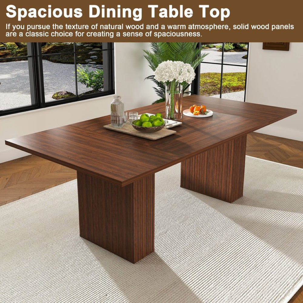 English Elm 78 Inch Farmhouse Dining Table Natural Wood Veneer with Built-in Storage Seats Six W2700P516421