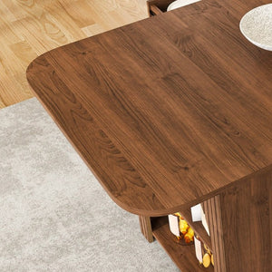 English Elm 70.87In Walnut Plank Dining Table with Drawers and Shelf Seats Six Modern Farmhouse W2700P519741