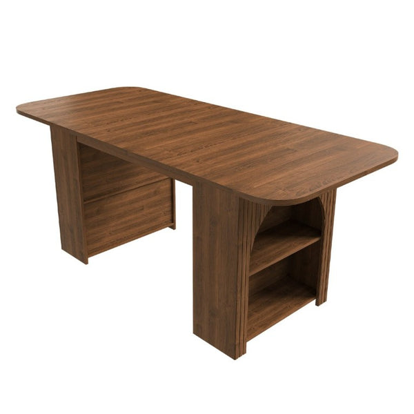English Elm 70.87In Walnut Plank Dining Table with Drawers and Shelf Seats Six Modern Farmhouse W2700P519741