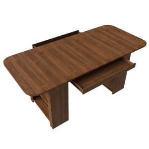 English Elm 70.87In Walnut Plank Dining Table with Drawers and Shelf Seats Six Modern Farmhouse W2700P519741