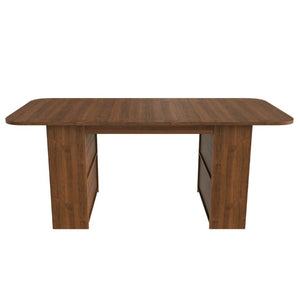 English Elm 70.87In Walnut Plank Dining Table with Drawers and Shelf Seats Six Modern Farmhouse W2700P519741