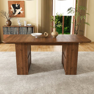 English Elm 70.87In Walnut Plank Dining Table with Drawers and Shelf Seats Six Modern Farmhouse W2700P519741