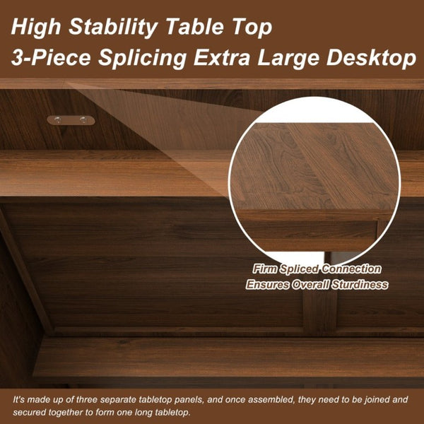 English Elm 70.87In Walnut Plank Dining Table with Drawers and Shelf Seats Six Modern Farmhouse W2700P519741